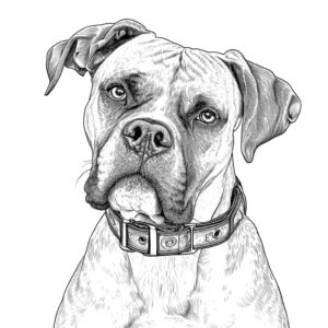 Boxer dog coloring page wearing a collar coloring page