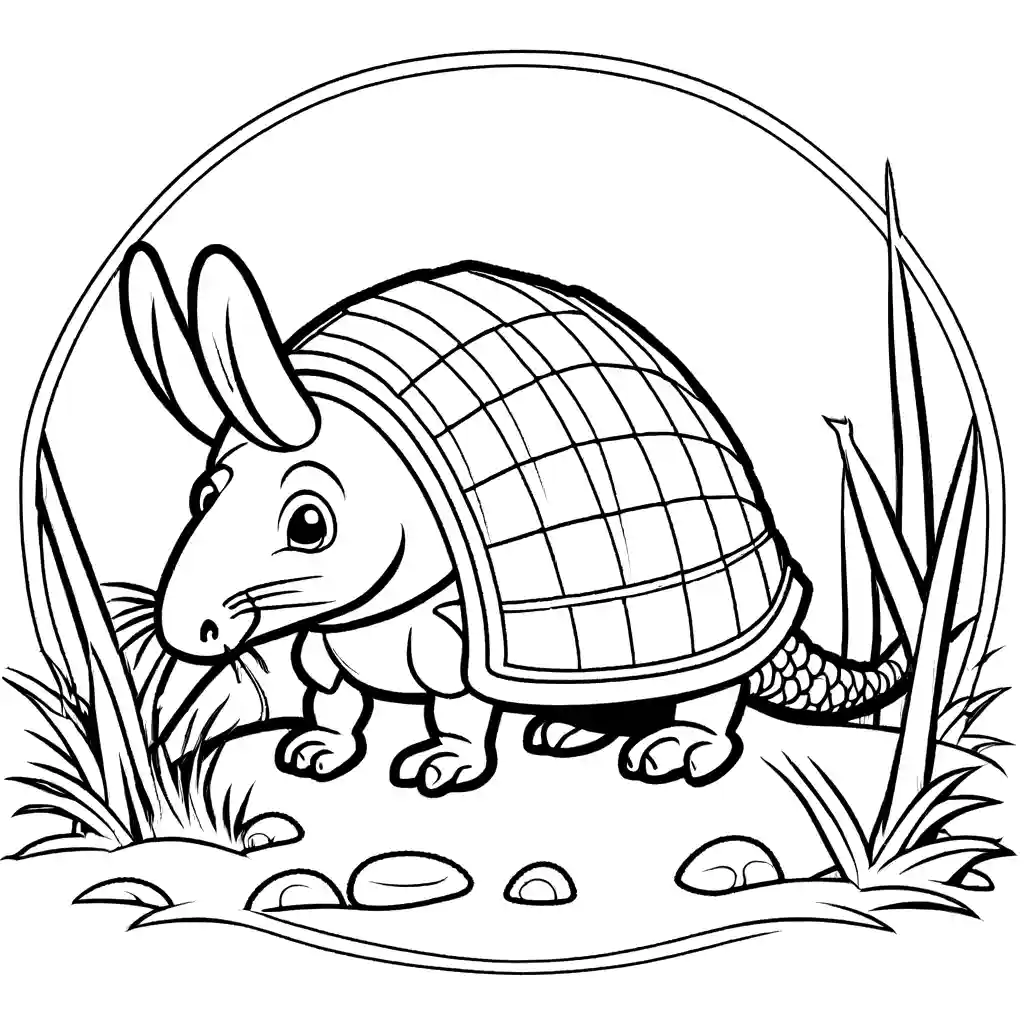 Adventurous Armadillo on a quest for hidden treasures, exciting coloring activity coloring page
