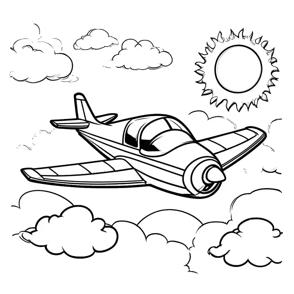 Cartoon airplane flying in the sky coloring page