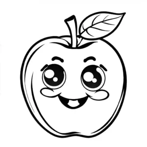 Cartoon style apple with a cute face, perfect for coloring. coloring page