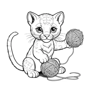 Cartoon puma playing with yarn ball coloring page