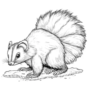 Cute skunk cartoon line art illustration coloring page