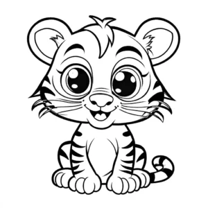 Cute cartoon tiger coloring page with friendly smile coloring page
