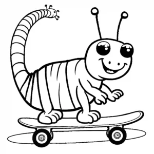 Cartoon Caterpillar on a Skateboard coloring page