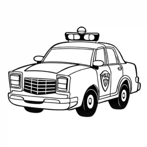 Cartoon police car with siren and waving police officer coloring page