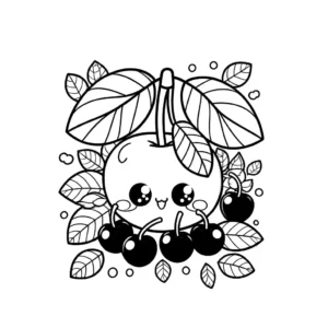 Cherry surrounded by leaves coloring page