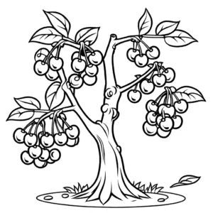 Cherry Tree with Ripe Cherries Coloring Page