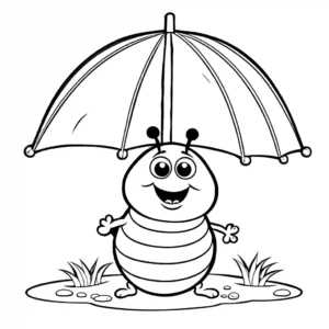 Cute Cartoon Caterpillar holding a small Umbrella coloring page