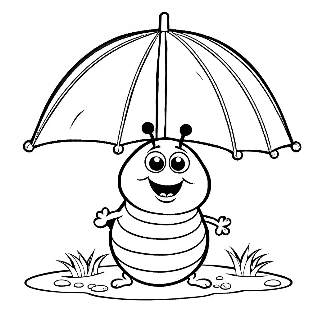 Cute Cartoon Caterpillar holding a small Umbrella coloring page