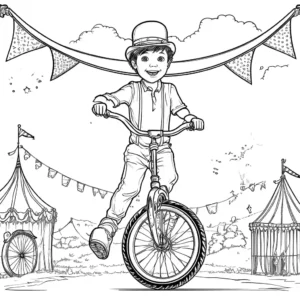 Circus decorated unicycle coloring page
