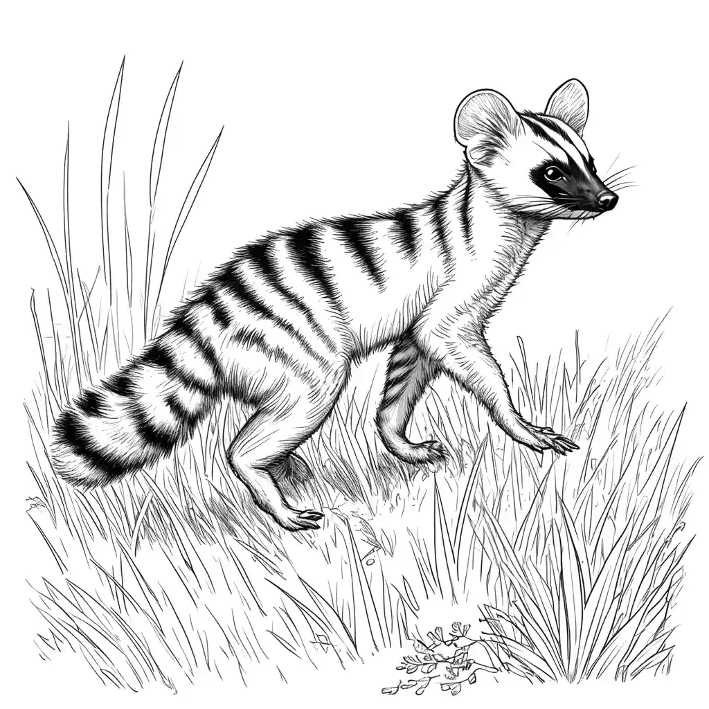 Black and white Civet walking through the grass coloring page