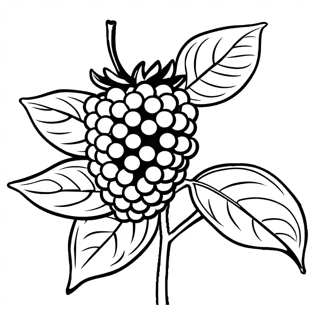 A detailed view of a single ripe blackberry, ready to be eaten coloring page