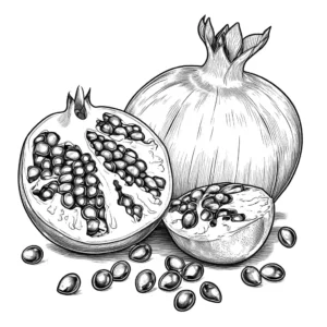Close-up coloring page of pomegranate seeds and pulp coloring page