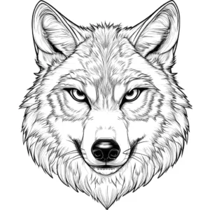 Close-up of a wolf's face with piercing eyes - coloring page