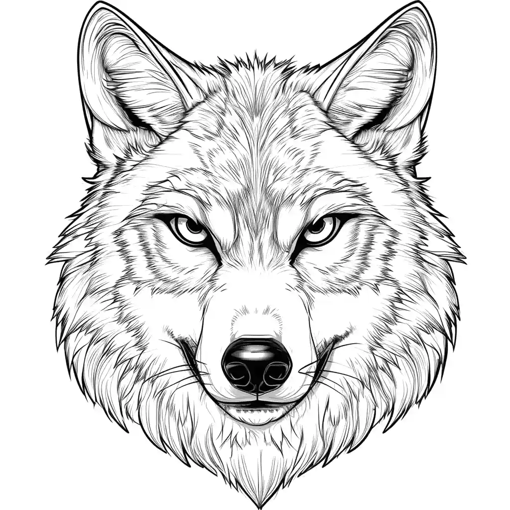 Close-up of a wolf's face with piercing eyes - coloring page