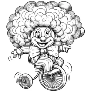 Clown on unicycle line drawing for coloring page