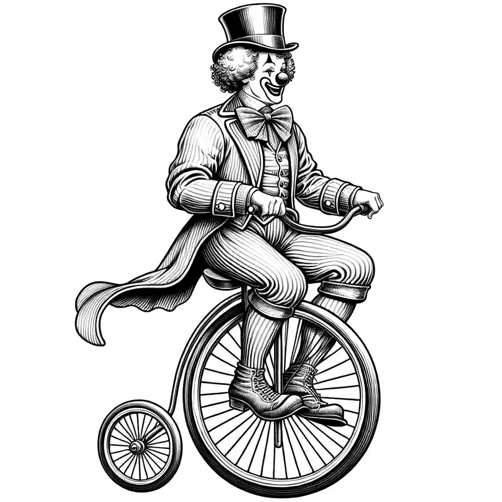 Clown riding Unicycle coloring page