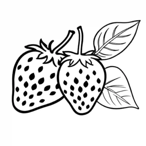 Outline of three strawberries clustered together with leaves coloring page