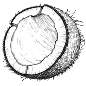 Coconut fruit black and white drawing coloring page