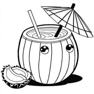 Coconut with Drinking Straw coloring page
