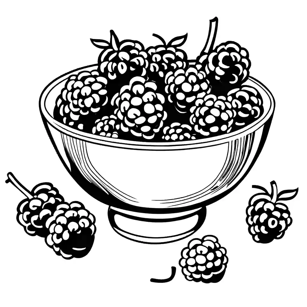 A colorful assortment of fresh blackberries in a ceramic bowl coloring page