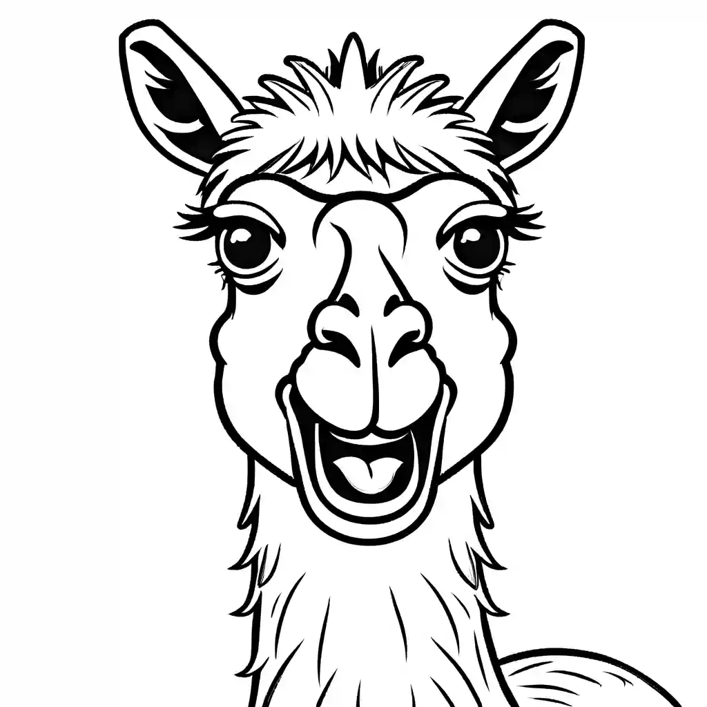 Funny Face Llama Coloring Page