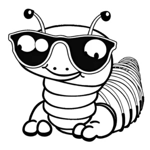 Cartoon Caterpillar wearing oversized Sunglasses and a stylish Hairstyle coloring page