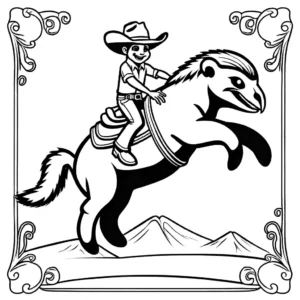 Sloth dressed as a cowboy riding a bucking bronco coloring page