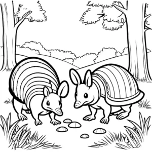 Curious and friendly Armadillo meeting new forest friends, perfect for coloring activity coloring page