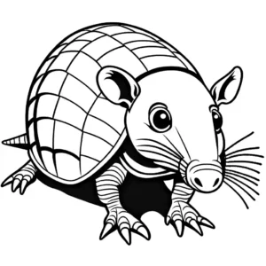 Armadillo peeking out from its shell with curious eyes coloring page