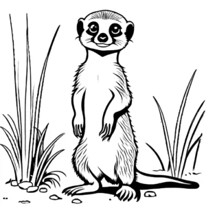 Curious baby meerkat standing on hind legs and looking at the viewer coloring page