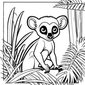 Lemur coloring page with tropical foliage coloring page