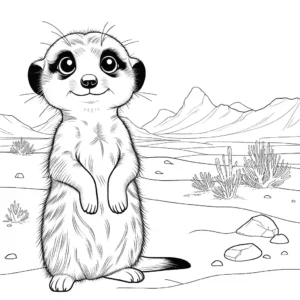 Curious Meerkat standing on hind legs in a desert coloring page