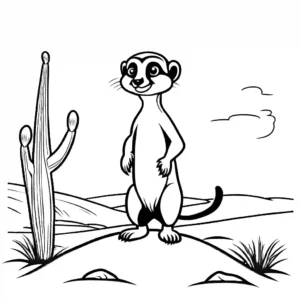 Curious meerkat standing in desert landscape coloring page