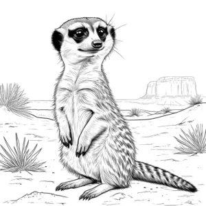 Meerkat coloring page standing on hind legs in the desert coloring page