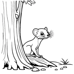Weasel peeking out of a hole in a tree coloring page