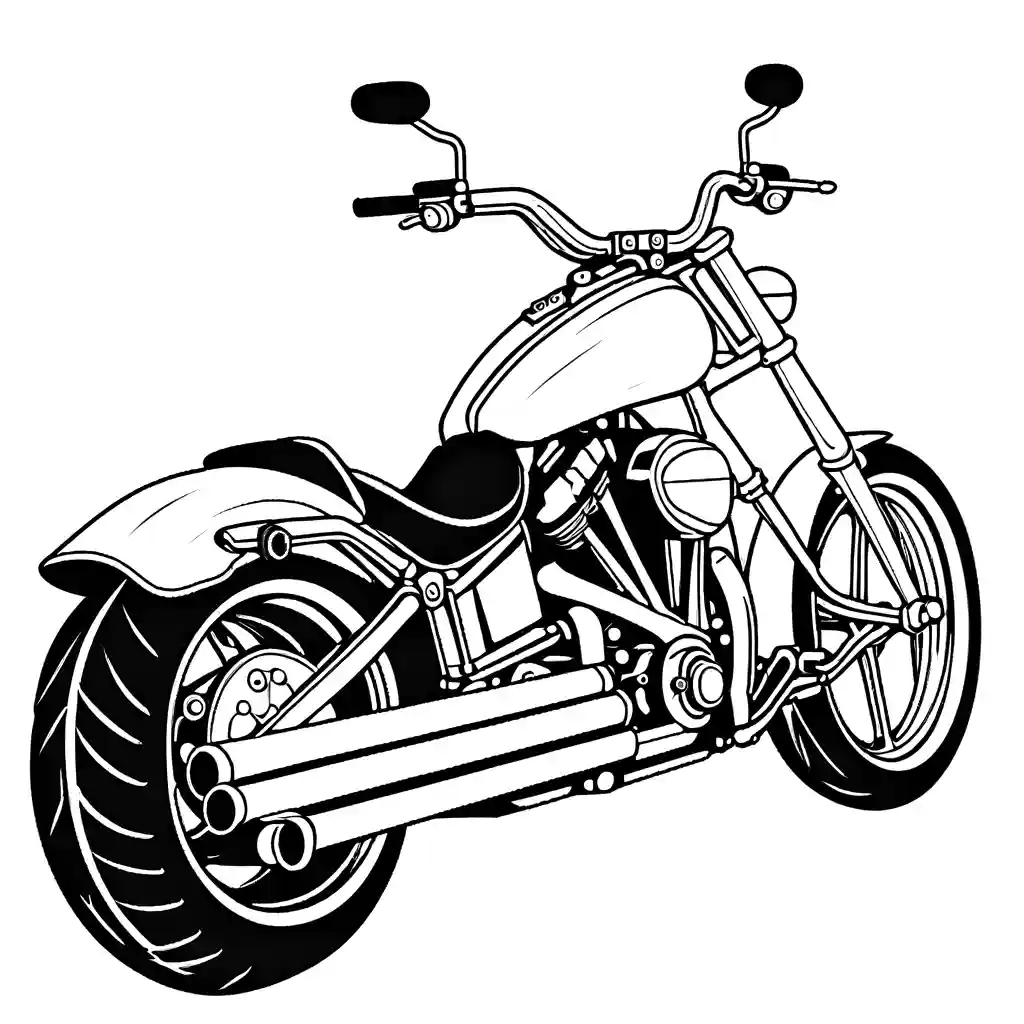 Custom-built motorcycle with unique paint job and chrome details coloring page