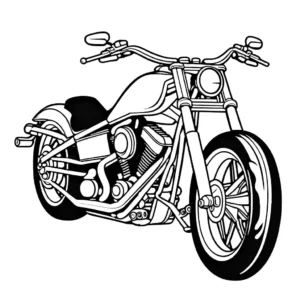 Chopper motorcycle coloring page with extended front forks and custom paint job coloring page