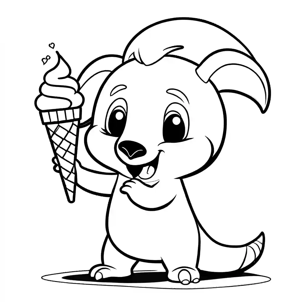 Funny anteater holding a giant ice cream cone coloring page