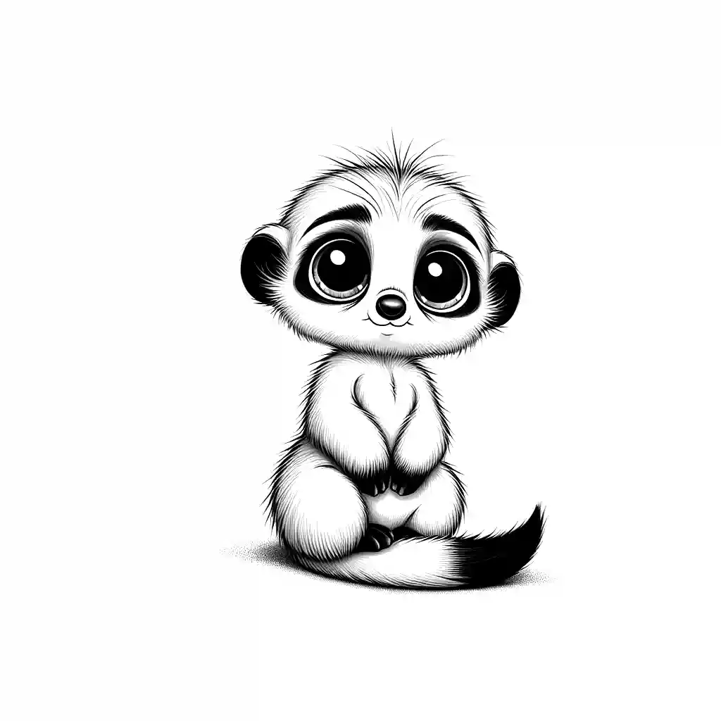Adorable baby meerkat sitting on hind legs and looking curiously coloring page