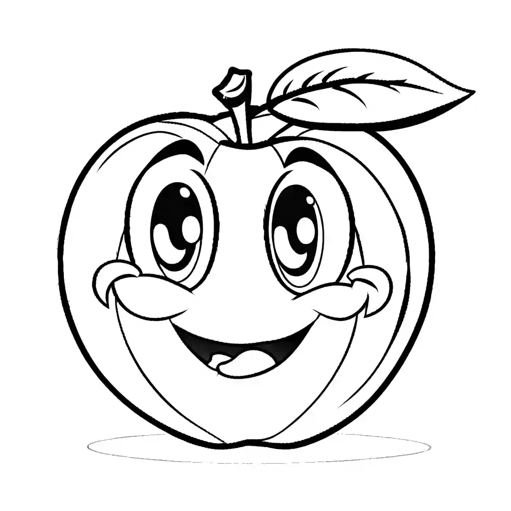 Cute cartoon peach character with a smiling face coloring page