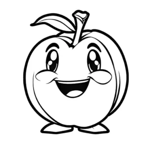 Smiling Peach Cartoon Coloring Page