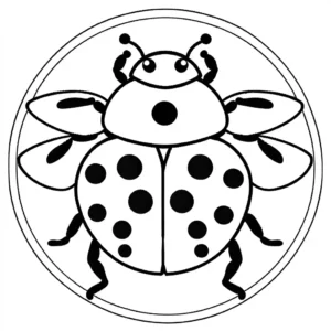 Cute ladybug with big round black spots and delicate wings coloring page
