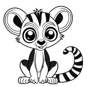 Lemur coloring page with big eyes and striped tail coloring page