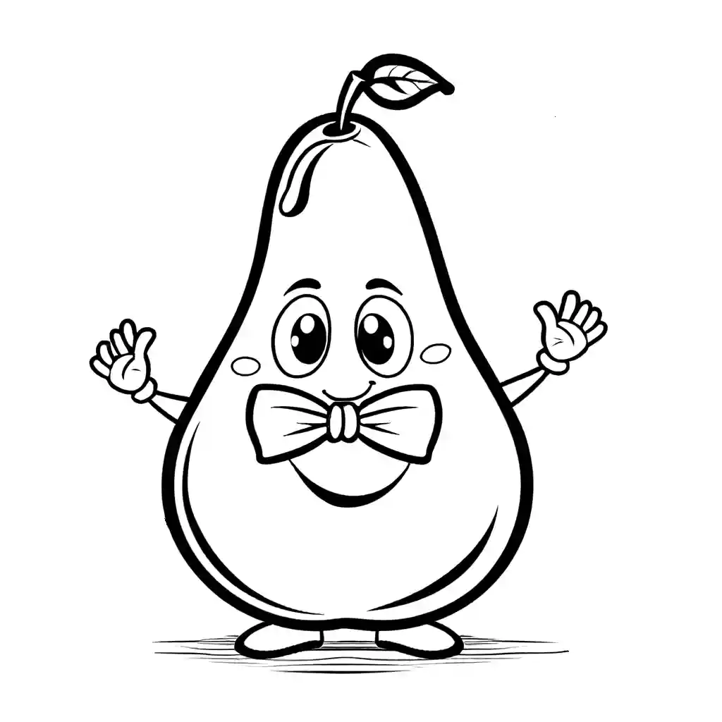 Happy pear wearing a bowtie dancing coloring page
