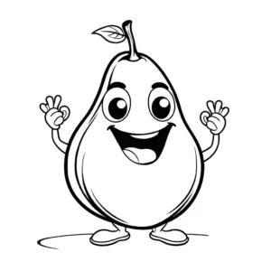 Joyful pear with arms and legs dancing coloring page