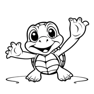 Adorable turtle doing a funny dance with a silly expression coloring page