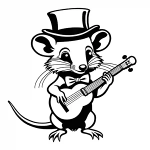 Opossum with top hat playing banjo coloring page