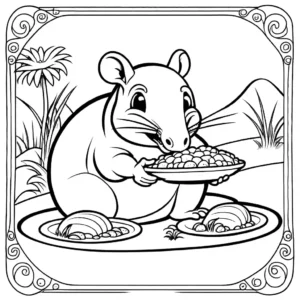 Delighted and charming Armadillo enjoying a delicious meal of ants, great for coloring fun coloring page
