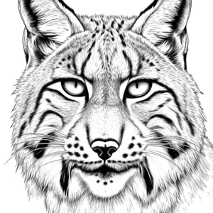 Close-up sketch of Lynx's face with intricate fur and whiskers for coloring page